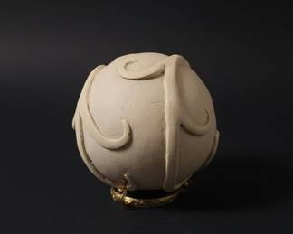 Terracotta Decorative Sphere with Swirls and Gold Base