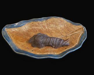 Byrd's Pottery Leaf Dish with Figurine