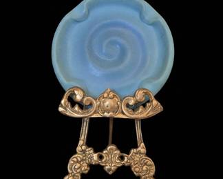 Art Nouveau Ceramic Ashtray with Gilt Metal Stand