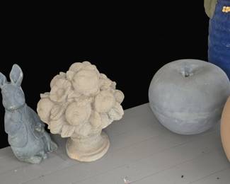 Vintage Garden Statuary Set: Peter Rabbit, Fruit Urn, and Apple