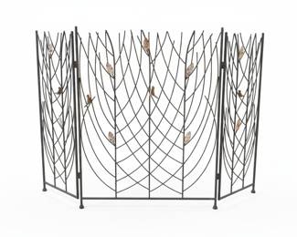 Wrought Iron Fireplace Screen with Leaf Motifs