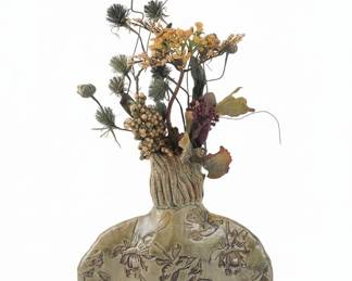 Art Nouveau Ceramic Vase with Dried Floral Arrangement