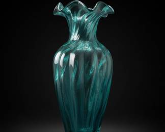 Fenton Art Glass Teal Blue Optic Swirl Vase