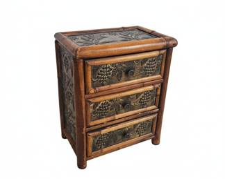 Vintage Bamboo and Metal Inlaid "Grapevine" Design Jewelry Box/Chest