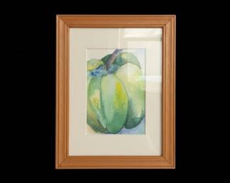 Watercolor Painting of a Green Bell Pepper