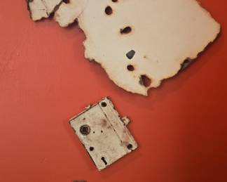 Antique Lock Mechanism and Burnt Metal Fragment Art Piece