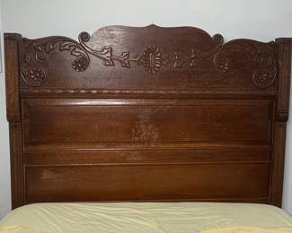 Antique Victorian Carved Oak Headboard
