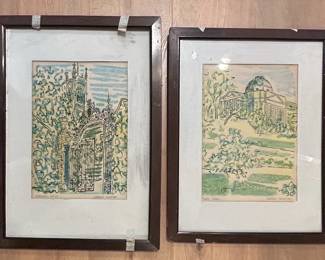 Framed Watercolor and Ink Drawings signed George Winton