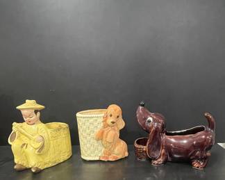 Ceramic Planters Assortment: Asian Musician, Poodle, and Dachshund