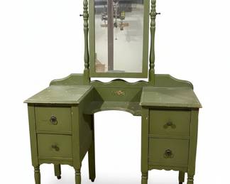 Vintage Green Painted Dressing Table with Mirror
