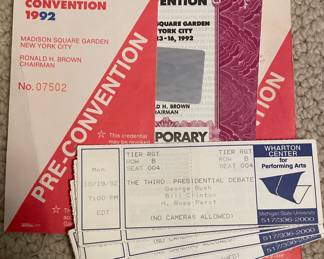 1992 Democratic National Convention Pre-Convention Credential and Presidential Debate Ticket Lot