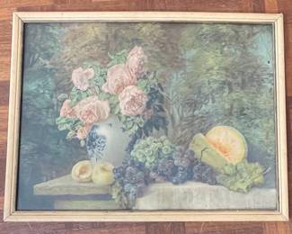 Vintage Still Life Print of Fruit and Flowers by Max Streckenbach