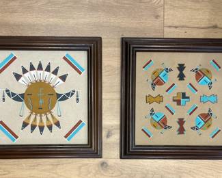 Pair of Navajo Sand Paintings: "Four Houses of Sun" and Sun Symbol