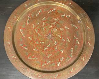 H.M. Sualeh & Co. Bombay Brass Decorative Tray with Enamel Inlay