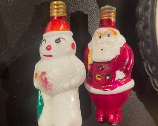 Vintage GlassChristmas Light Covers - Santa and Snowman