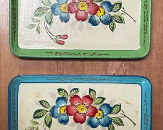 Vintage Hand-Painted Floral Trays