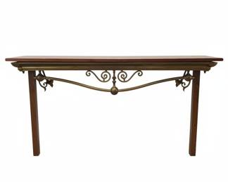 Vintage Wood & Wrought Iron Console Table 