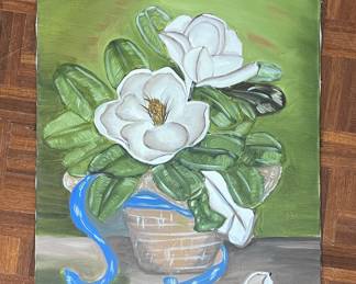Magnolia Still Life Painting Signed Hubert