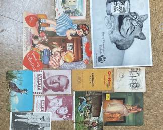 Assorted Vintage Ephemera Collection with Puss n Boots Cat Food Photo
