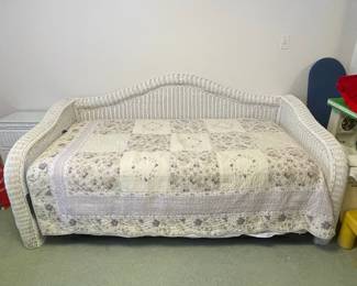 Vintage White Wicker Daybed with Floral Quilt