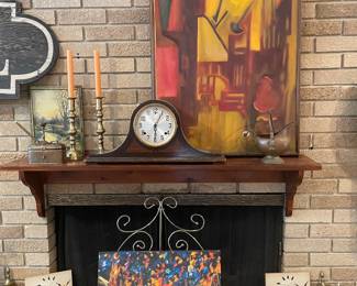 Vintage Mantel Clock and Decorative Art Pieces