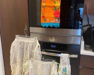 Vintage Embroidered Aprons and Floral Tea Towel