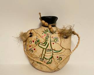 Hand-Painted Gourd Canteen with String Handle