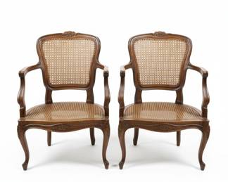 Pair of Louis XV Style Cane Back Armchairs