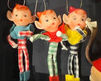 Vintage "Knee-Hugger" Elf Figurines Christmas Ornaments