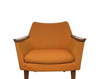 Dux Style Mid Century Teak & Orange Upholstered Lounge Chair