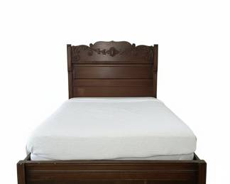 Antique Victorian Carved Oak Headboard