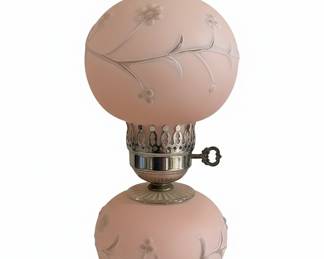 Vintage "Gone With The Wind" Style Pink Frosted Glass Oil Lamp