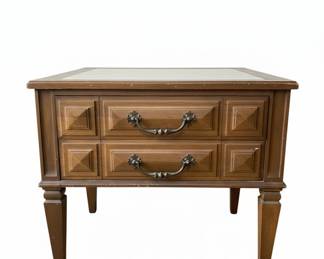 Vintage Two-Drawer End Table with Faux Marble Top 