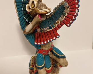 Aztec Eagle Warrior Figurine with Feathered Headdress