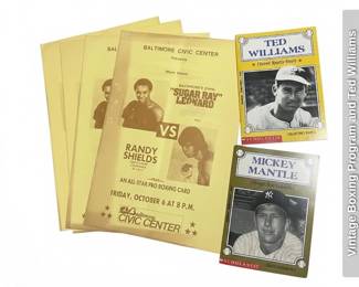 Vintage Boxing Program and Ted Williams and Mickey Mantle BB cards