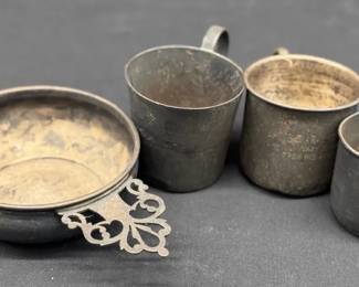  07 Sterling Silver Lot Three Engraved Cups  Small Bowl  0.40 kg