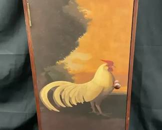 Small Wooden Cabinet with Rooster Design 3 Interior Shelves