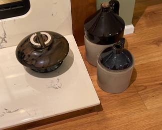 Pair of antique jugs and a large ceramic insulator