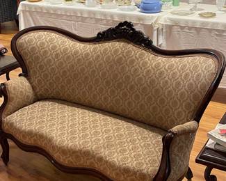 Antique fabric upholstered setee