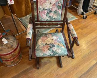Antique Victorian spindle upholstered rocking chair $105 + tax