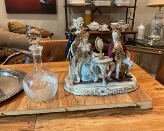 Antique Dresden style porcelain figural group (the hairdresser) $210 + tax