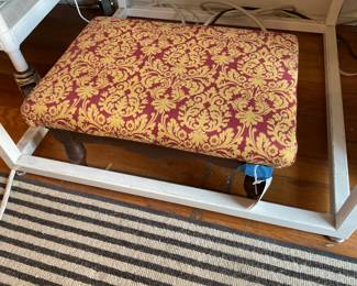 Red and gold small upholstered stool (15.5” x 10.5” x 8”) $42 + tax