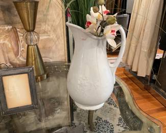 Antique ironstone white porcelain pitcher (1’ tall) $35 + tax