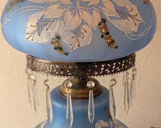 Antique Vintage Hurricane Lamp B Hart Hand Painted