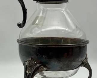 Vintage Silver Plate Glass Coffee Tea Carafe Pitcher With Warmer Stand