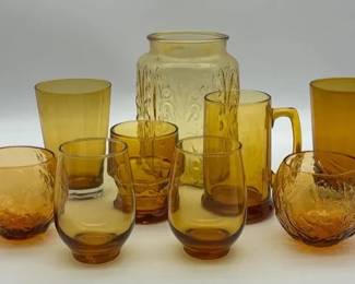 Vintage amber glass drinking set
