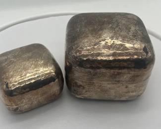 Pair of hammered silverplated lidded boxes