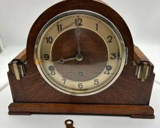 Vintage German Mantel Clock Wood Case Key Wind Mechanical Works
