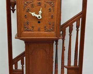 Vintage German Wall Clock w Pendulum Wood Case