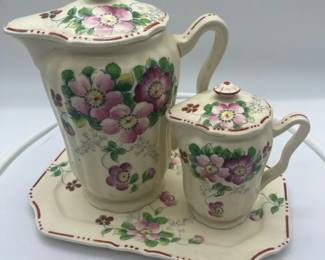 Vintage Japanese Pottery Syrup Creamer Set w Tray